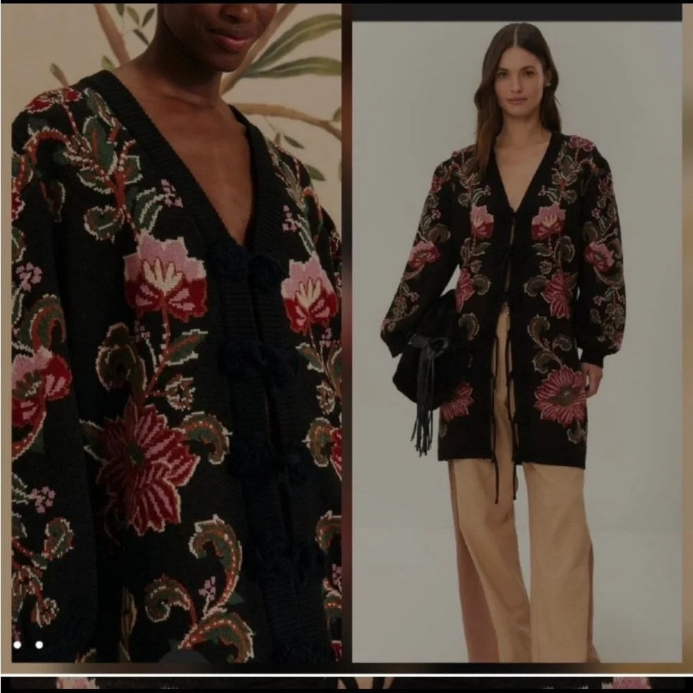 Floral Embroidered Black Cardigan - Picture 7 of 10